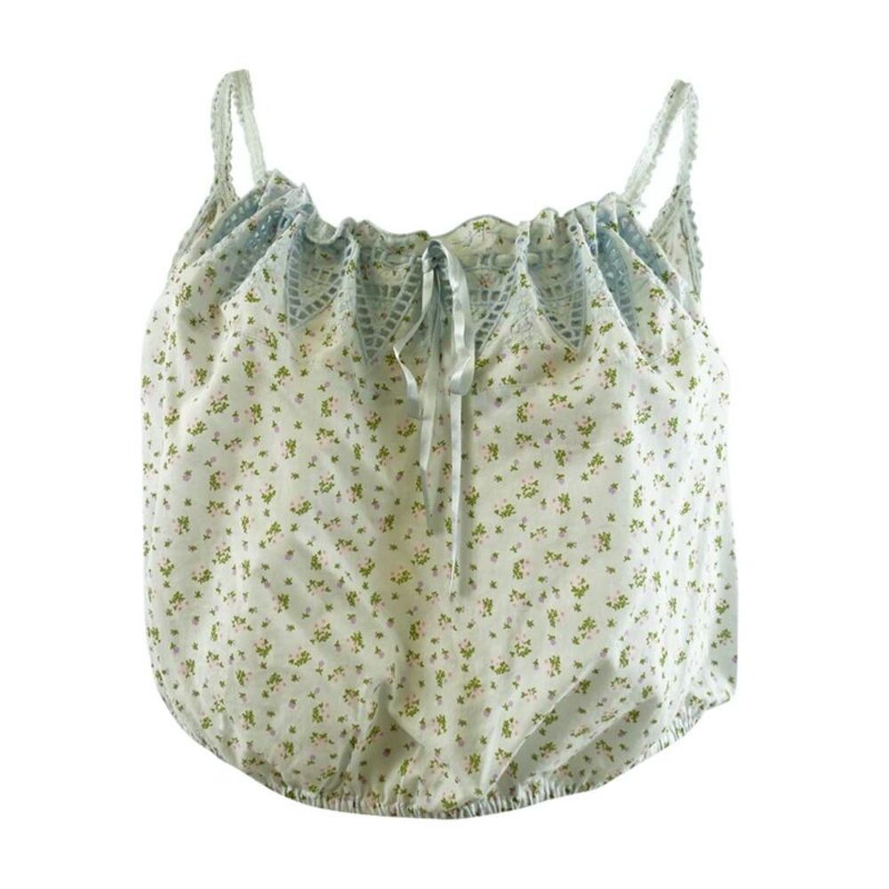 Lucky Brand Floral-Print Women's Cotton Cropped Camisole (XL, Blue Multi)